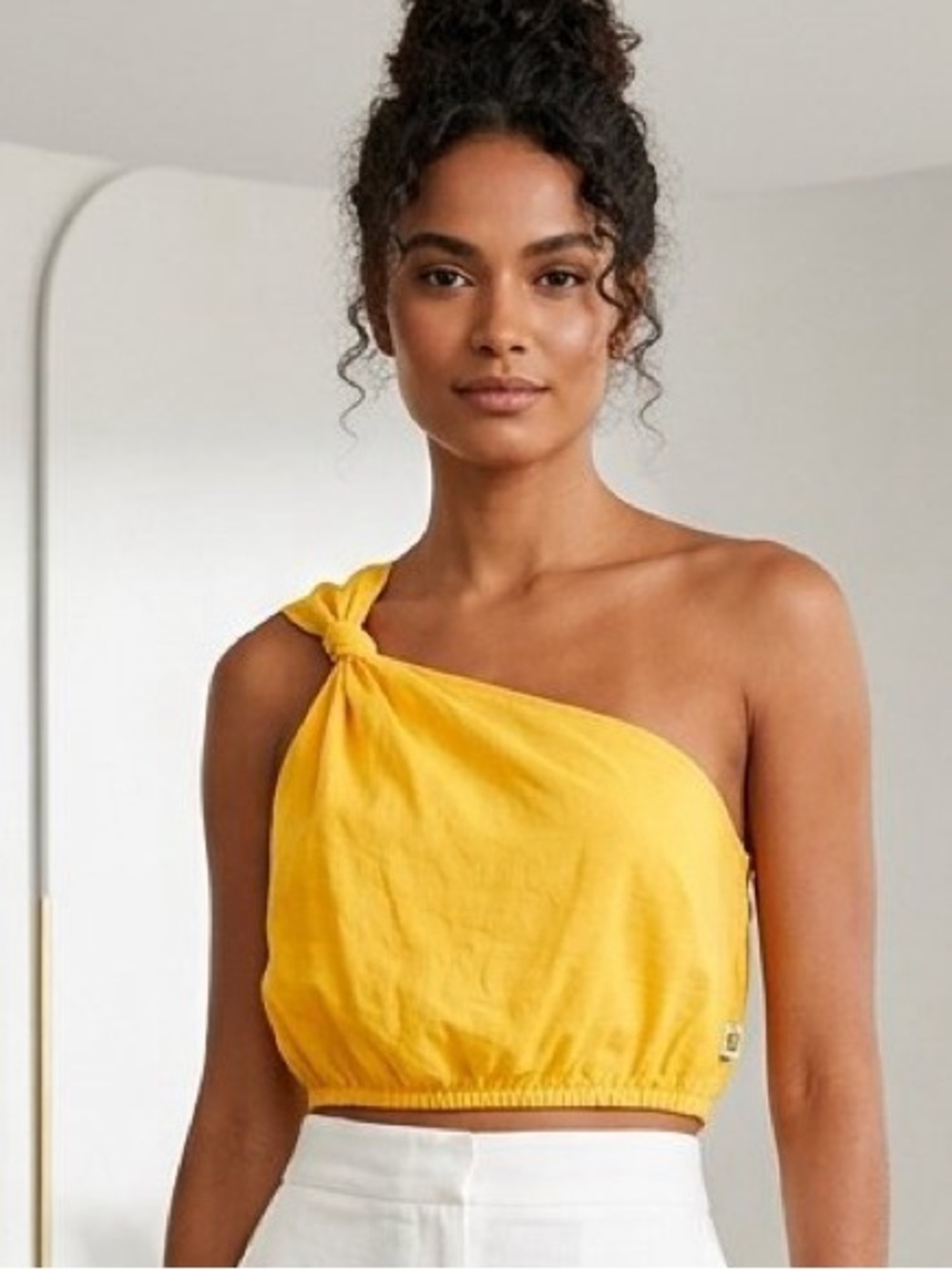 FARM Rio One-Shoulder Yellow Crop Top Size Small